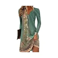 yeenily robe décontractée à manches longues femme col rond bohème fleurie minirobe robe imprimé lâche tunique robe(vert,l)