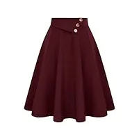 belle poque jupe trapèze vintage taille haute avec poches et boutons pour femme, rouge vin, 44