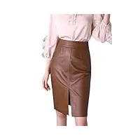 saeohnssty jupe crayon fendue en cuir véritable pour femme, longueur aux genoux, hiver