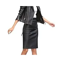 saeohnssty jupe moulante en cuir noir extensible pour femmes, jupe portefeuille mi-longue fendue au dos, sexy
