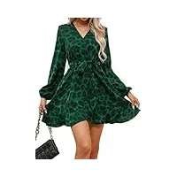 cupshe mini robe courte décontractée pour femme avec col en v et ceinture imprimé léopard avec ceinture et volants, léopard vert., s