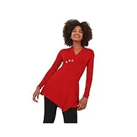 joe browns button detail v neck long sleeve tunic top chemise tunique, red, 42 femme
