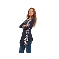 joe browns asymmetric hem floral printed long sleeve devore tunic top chemise tunique, blue, 36 femme