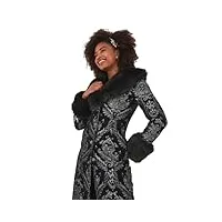 joe browns monochrome jacquard maxi coat with faux fur trim manteau, black/silver, 44 femme