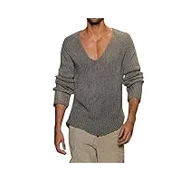 pull col v homme grandes tailles, pulls hiver homme sexy v profond tricot couleurs pures manche longue de mode sweater doux chauds confortable chandails coupe slim fit loisirs maille sweaters