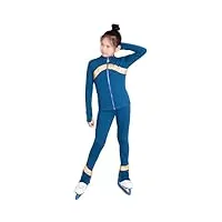 ensembles de patinage artistique pour femmes, vêtements de sport en velours à haute élasticité, collants thermiques avec vestes(size:130,color:bleu)