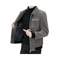ustzftbcl vestes d'hiver en laine pour homme - Épais - chaud - coupe ajustée - mélange de laine - manteau court décontracté d'affaires - streetwear social, kaki, l