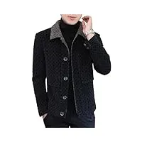 ustzftbcl vestes d'hiver en laine à carreaux pour hommes décontracté slim laine mélangée veste sociale manteau streetwear coupe-vent, noir , xl