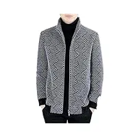 ustzftbcl veste d'hiver en laine mélangée pour hommes à rayures décontractées trench coat Épais chaud col montant manteau streetwear, gris, m