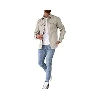 veste chemise boutonnée pour hommes, manteau de travail en coton, surchemise boutonnée, coupe ajustée à manches longues pour hommes (light apricot,xl)
