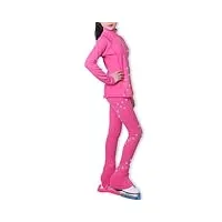 hoyi femmes filles vestes et pantalons de patinage artistique avec spirale strass collants chauds pantalon leggings ensemble de vêtements de danse(size:170,color:rose)