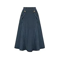 belle poque jupe en jean élastique taille haute vintage avec poches pour femme, bleu jean, 48