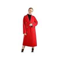 bciopll manteau en laine pour femmes, fait À la main, col rabattu, ceinture, manteau À revers cranté, veste longue, automne hiver red m