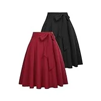 belle poque jupe trapèze taille haute avec poches pour femme - jupe patineuse fluide, noir et vin #2105, 40