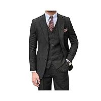 tiavllya costume en tweed pour homme - 3 pièces - vintage - en laine à chevrons - coupe ajustée - smokings - costume de mariage pour homme, noir , 46