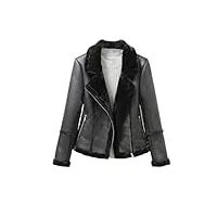 ffnkrnfi veste d'hiver en cuir épais et chaud pour femme, manteau de moto, col rabattable, veste en cuir noir, noir , l
