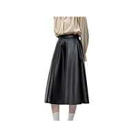 rehjjdfd jupe en cuir synthétique pour femme, jupe trapèze polyvalente et décontractée, noir , 40