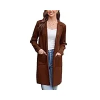 grace karin pull manteau chaud mi-long hiver chaud vintage gilet long ouvert col à revers avec poche marron -7 xl