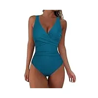 hilor maillot de bain une pièce à armatures pour femme - effet torsadé sur le devant - contrôle du ventre croisé, bleu coral, 44