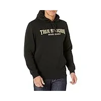 true religion men's shine arch pullover hoodie, jet black