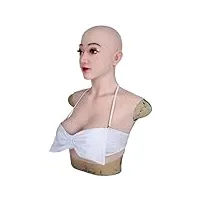 zwsm masque facial en silicone artificiel, bonnet e réaliste, formes de poitrine, costume de travesti avec tête pour cosplay transgenre,#1,silicone without makeup