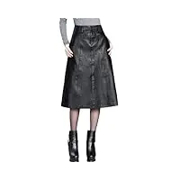 hdhdeueh jupe trapèze en cuir synthétique taille haute élégante chic pour bureau avec poches, noir , 40