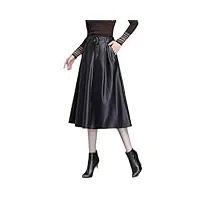 hdhdeueh jupe trapèze en cuir synthétique pour femme avec poche ceinture taille haute élégante, noir , xxxxl