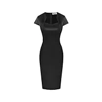 grace karin robe crayon moulante élégante pour femme - couleur unie - manches courtes - longueur genou - robe crayon, noir , l