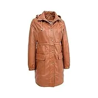 divergent retail evie manteau long à capuche amovible en cuir pour femme marron clair, peau, 50