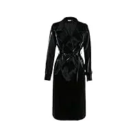 adhdyuud manteau long en cuir verni noir brillant brillant pour femme avec écharpes d'automne à double boutonnage, noir , l