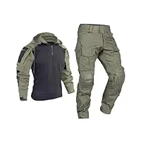 zmin pantalon pour homme - uniforme militaire tactique - camo1 - multicam - genouillères cargo - pantalon de travail - chemises de combat, army en8, xs