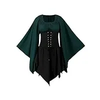 fjkvkdt robe médiévale pour femme avec manches trompette - costume médiéval de la renaissance - corset pour halloween - robe victorienne, s1., s
