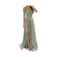 robes de demoiselle d'honneur en satin pour femme pour mariage, robe de bal avec fente formelle, vert sauge, 40