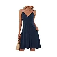 auselily robe élégante d'été femme bretelles sans manches robes décontractée courte col en v avec poches(l,bleu marin)