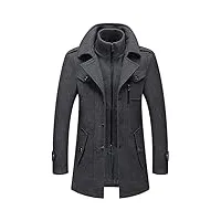 sohodoo manteau en laine chaud élégant for hommes, veste d'hiver, manteau d'hiver d'affaires, vestes longues, trench-coat épais rembourré, caban décontracté (color : gray, size : xl)