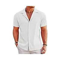 coofandy chemise pour hommes À manches courtes décontractée coupe régulière chemise de plage chemise d'Été boutonnée col cubain blanc l