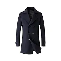manteau d'hiver à double boutonnage en laine mélangée long trench-manteaux d'hiver coupe-vent pour hommes manteau d'affaires décontracté, bleu marine, xl