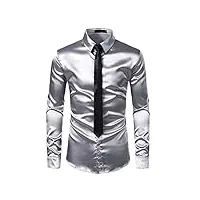 bonool chemise + cravate chemises de smoking en satin pour hommes chemises habillées décontractées boutonnées pour hommes chemise de bal de mariage (color : e, size : xxl code)