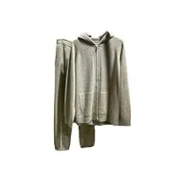 ensemble tricot 100 % cachemire pour femme - manches longues - fermeture éclair - sweat à capuche ample - cardigan et pantalon à taille élastique, couleur matcha., s