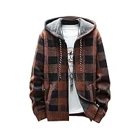 kenaijing sweatshirt pour hommes, zippé sweat à capuche tricot à carreaux chaud épais décontracté top (m, brun)