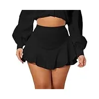 avidlove mini jupe rétro sexy femme basique plissée jupe courte avec ourlet uni taille haute noir m