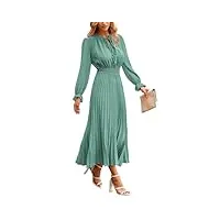 prettygarden robe midi d'automne 2023 décontractée à manches longues et col en v pour femme, robe trapèze plissée à pois suisses, vert, taille l