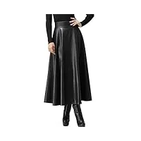 sawmew jupe midi en simili cuir pour femmes, jupe trapèze plissée taille haute de couleur unie, jupe maxi Évasée en cuir (color : black, size : 3xl)