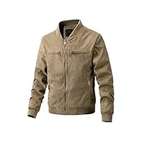 zdjswj hommes faux daim bomber jacket léger baseball cuir flightsuit casual campus col montant soft jacket (couleur kaki,3xl)