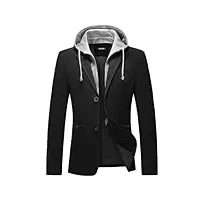 kudoro blazer homme veste de costume slim fit casual à capuche amovible avec deux boutons décontracté veste de smoking couleur unie veston blouson classique(noir,xl)
