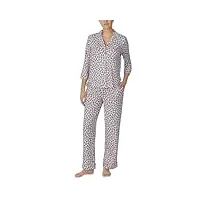 kate spade new york pyjama long en jersey brossé à manches 3/4, léopard, large