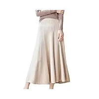 rehjjdfd jupe trapèze taille haute pour femme - jupe d'hiver élastique plissée mi-mollet, beige, 36