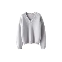 karfri chandails pour femmes en tricot épais col en v couleur unie tricot ample automne et hiver pulls