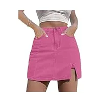 luvamia mini jupe-short en jean extensible pour femme avec fente et taille haute, rose vif, 48