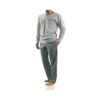 sesto senso pyjama homme long coton vetements de nuit ensembles pantalon et manche longue 4xl mélange gris